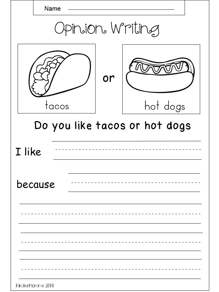 Free Opinion Writing Printable Tacos Vs Hot Dogs Kindermomma