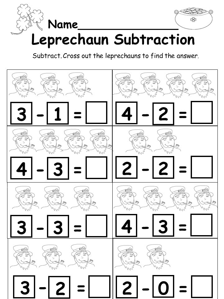 free st patrick s day subtraction worksheet kindermomma com
