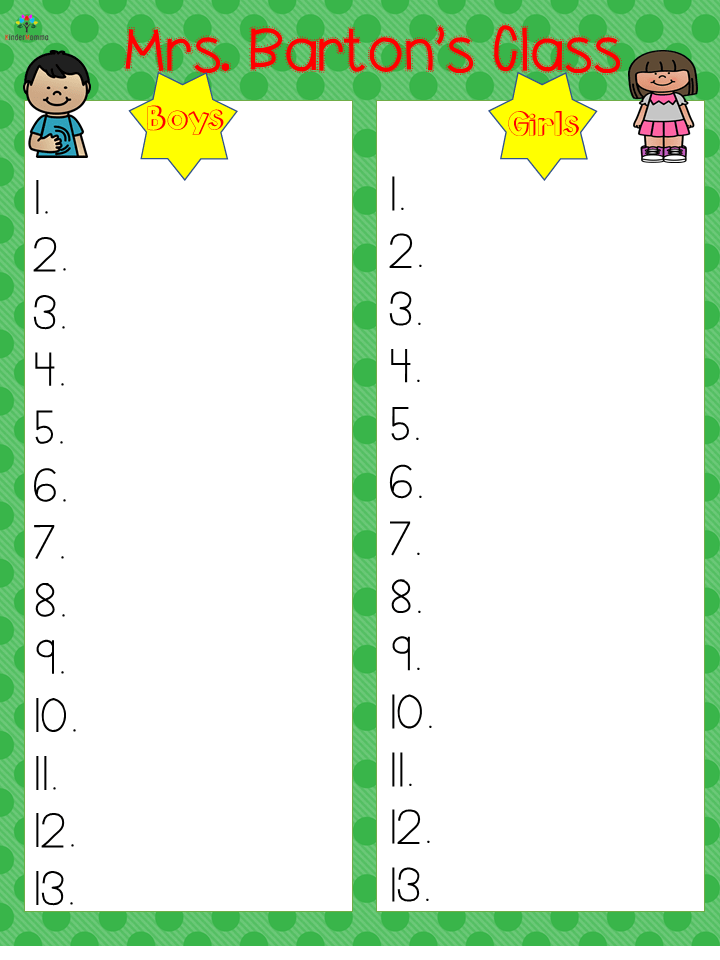 Free Class List For Kindergarten Download Now Kindermomma