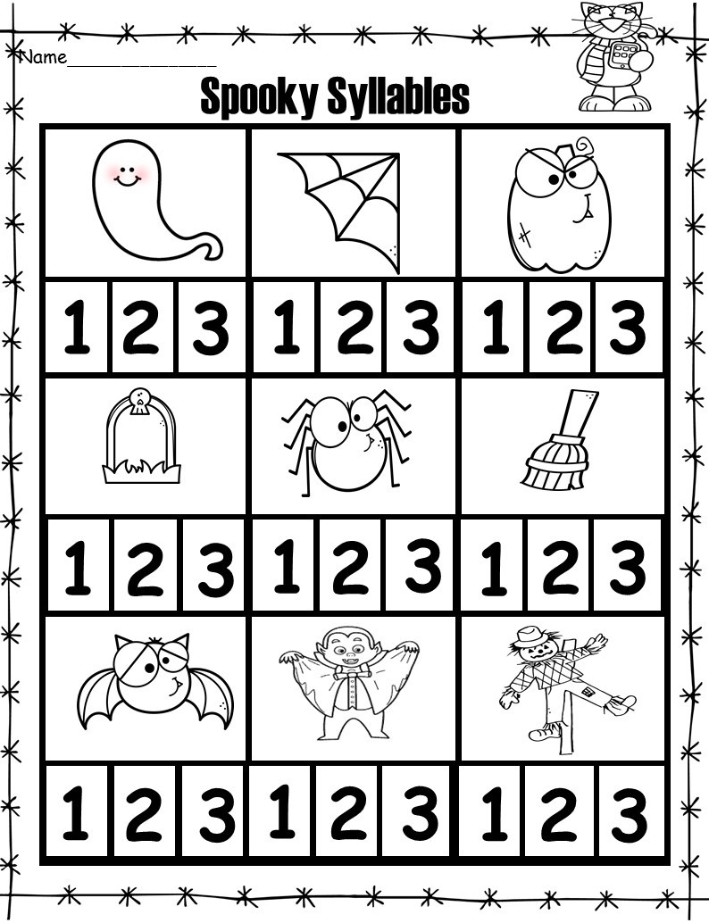 Free Halloween Syllables - kindermomma.com Regarding Syllables Worksheet For Kindergarten