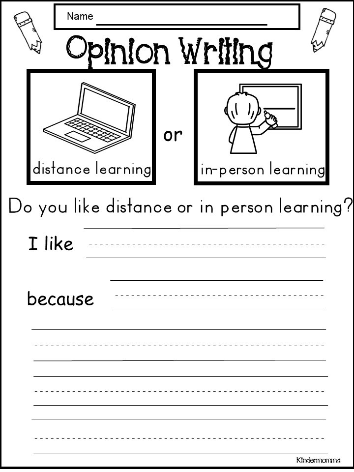Free Distance Learning Opinion Writing Worksheet - kindermomma.com
